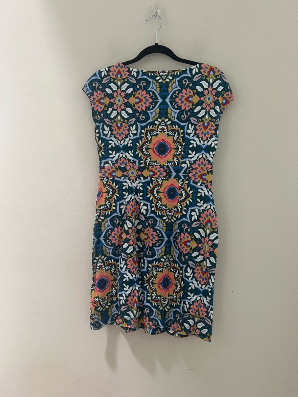 Boden Teal Floral Mosaic Cap-Sleeve Midi Dress - Picture 9 of 13